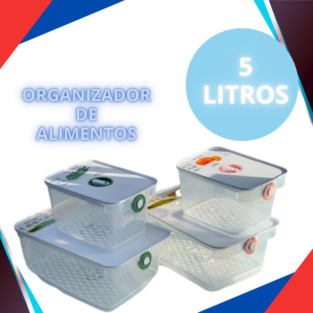 Organizadores de Geladeira de Acrílico com Tampa Drenagem 5 Litros