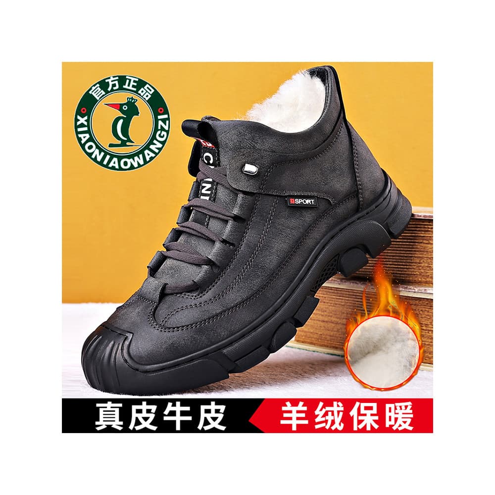 Oren Woodpecker Sapatos Masculinos Inverno Sola Macia Lã Quente Martin Botas Masculinas De Couro Casual Sapatos De Algod