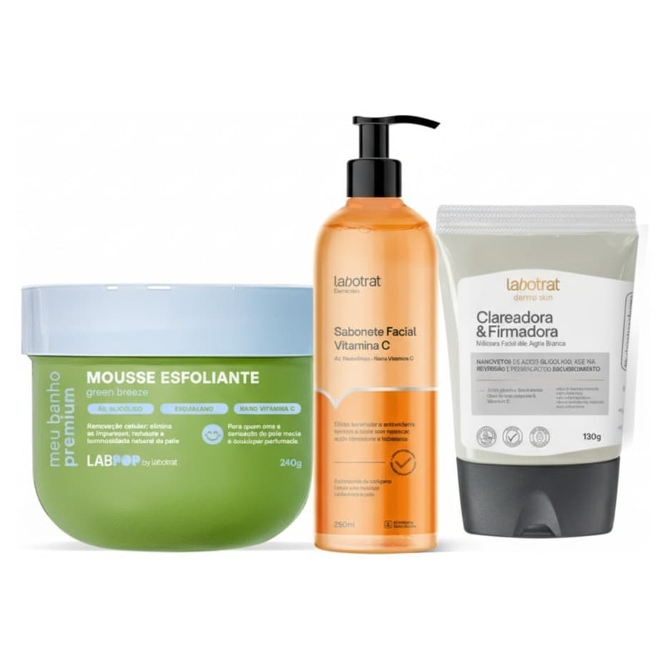 Kit Mousse Esfoliante + Sabonete Vit C + Máscara Clareadora