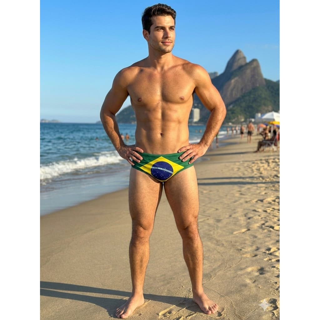 Sunga Slip Masculina Bandeira Brasil Copa do Mundo - Praia Futvolei Tendencia BrasilCore Moda - Lycra de alta qualidade