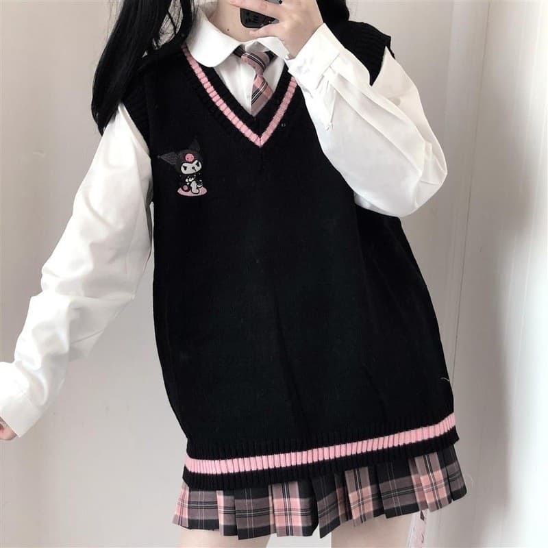 Japonês bonito estilo Preppy jk uniforme malhas colete solto versão coreana doce sem mangas camisola estudantes do sexo
