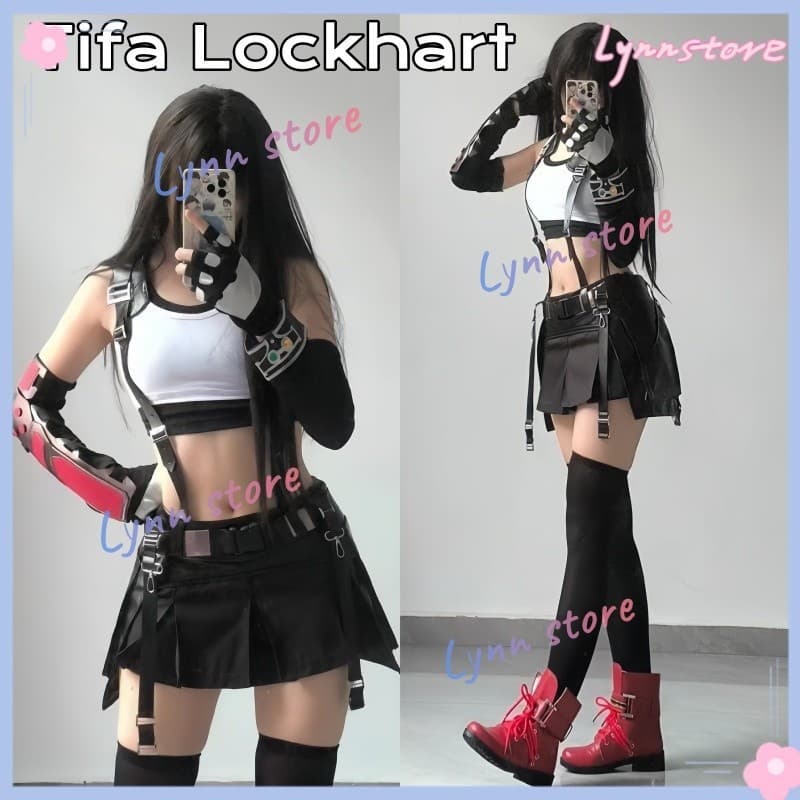 Fantasia de Cosplay TIFA Lockhart do Jogo Final Fantasy, Conjunto de Uniformes Femininos com Saia para Halloween e Carna