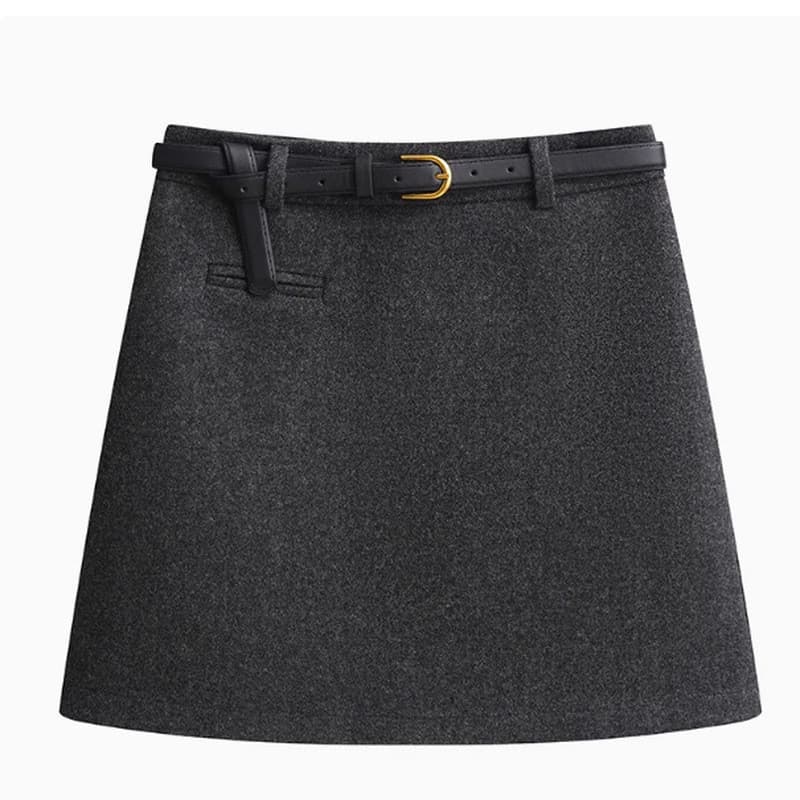 Saia cinza de lã a linha feminina 2025 outono inverno novo estilo pequeno grosso cintura alta saia quadril saia curta