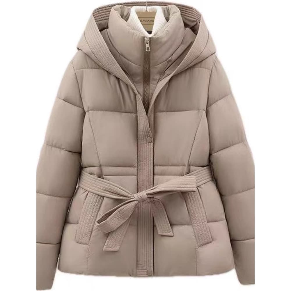 Jaqueta Puffer Feminina Outono Inverno com Capuz Quente Aumentada de Algodão Acolchoada Casaco Feminino Fino com Zíper e