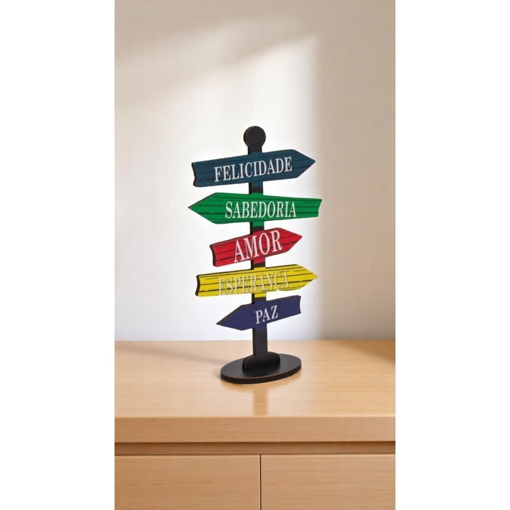 Placa Decorativa Mesa Seta  Display Direção Palavras Felicidade Sabedoria