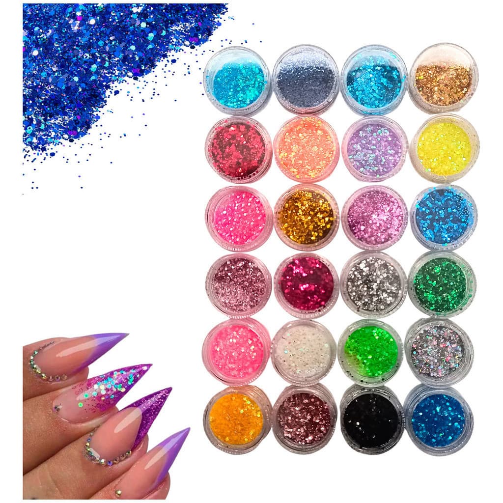 Torre Com 24 Pote De Glitter Flocado Decoração Unha Nail Art