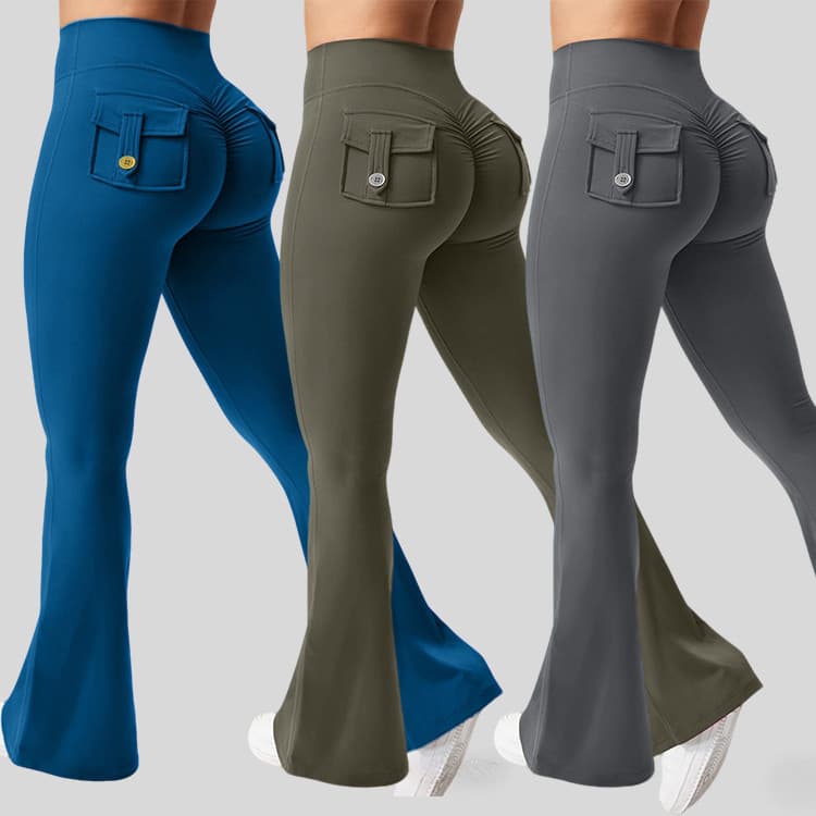 [HNYHWKR] Calças esportivas de bolso ligeiramente colocadas para ioga, Leggings femininas de compressão com listras na b
