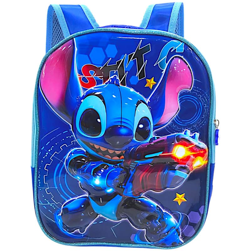 Mochila Escolar De Costas  Stitch 3D Tamanho 14  jardim  Maternal