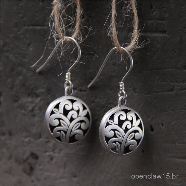 Joias de Prata Fanyin, Brincos de Prata Tailandesa Estilo Étnico Vintage, Brincos Pendentes Ocos Personalizados em Prata