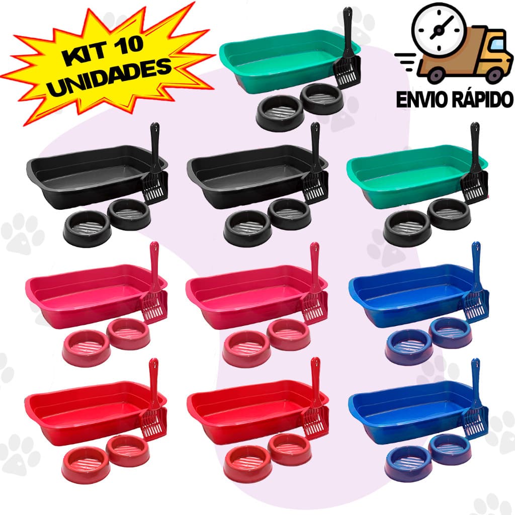 Kit 10 Bandeja Para Gatos Caixa de Areia para Gatos Pá Higiênica Comedouro bebedouro Para Gatos