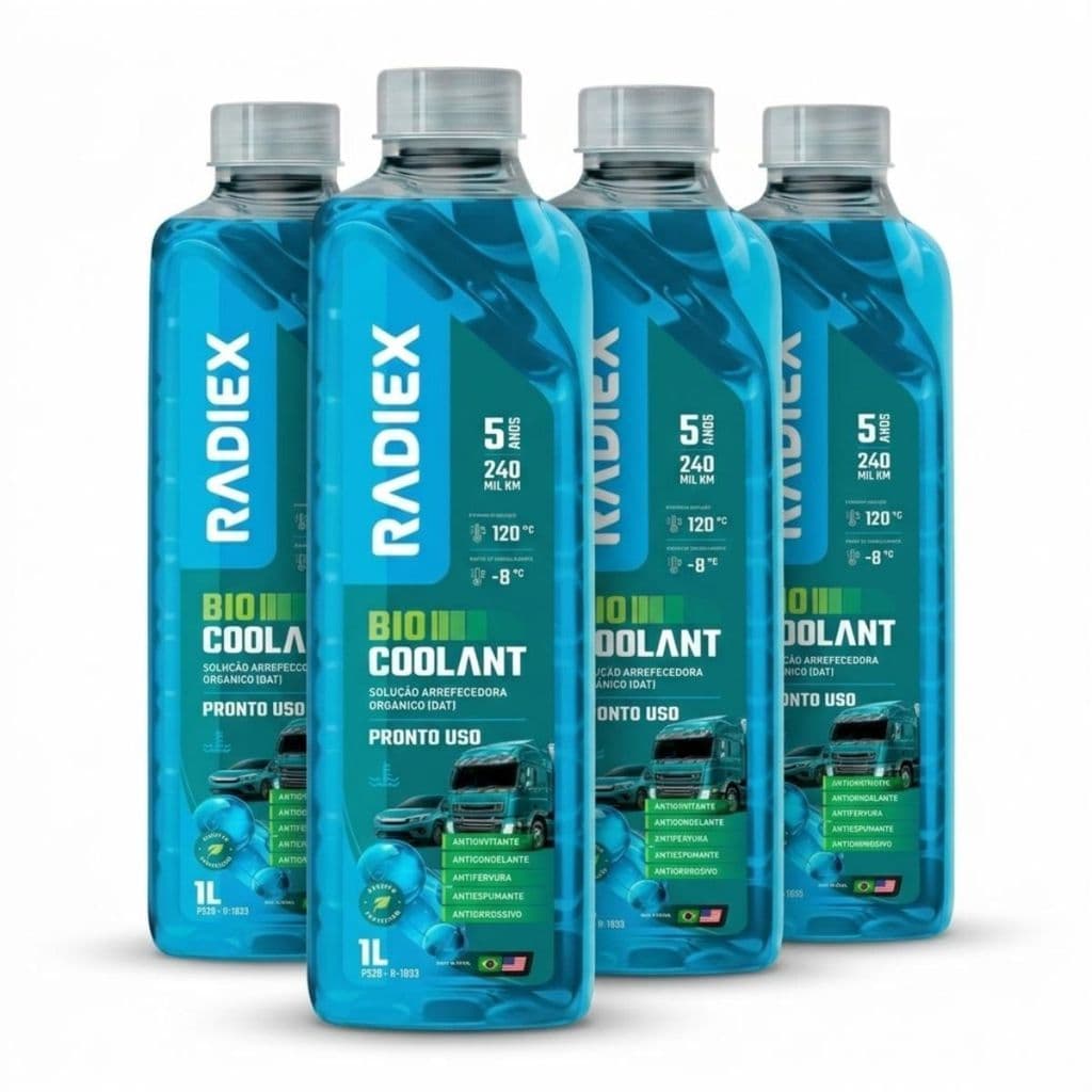 Kit 4 Aditivos Radiex Bio Coolant Azul 1L Para Radiador Fluido Organico De Arrefecimento Sistema