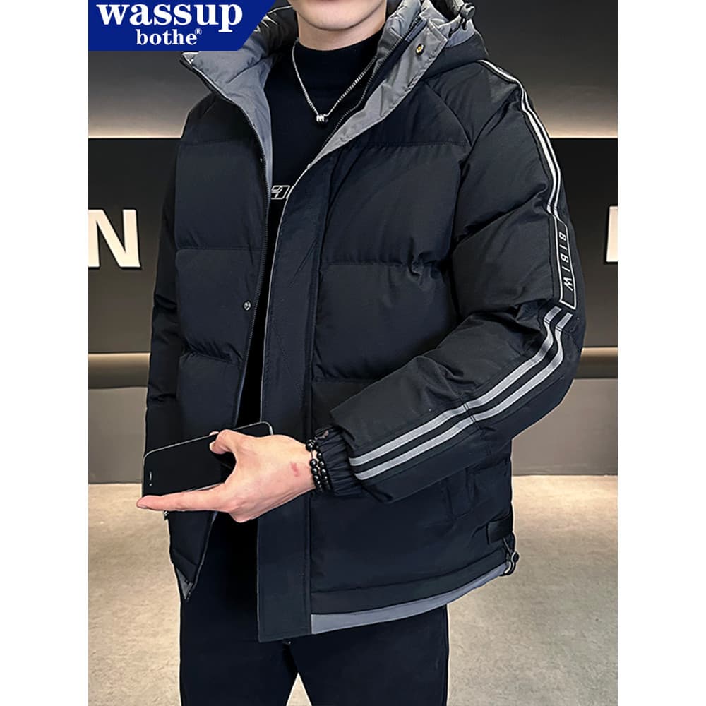 Jaqueta masculina espessada inverno 2026 listrado quente à prova de vento acolchoado jaqueta externa Casual jaqueta acol