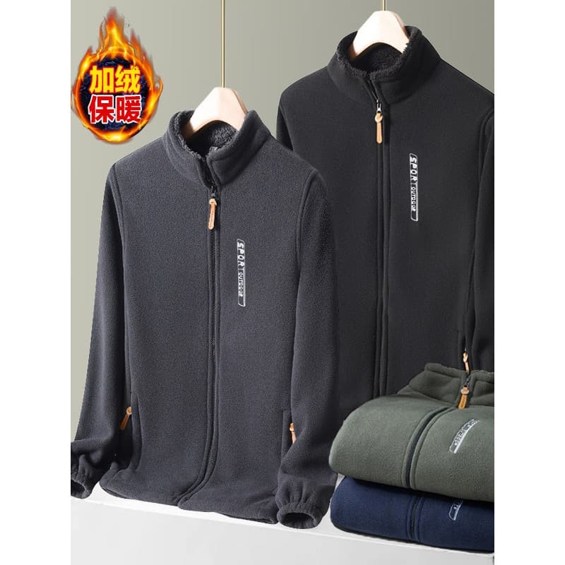 Outono inverno velo jaqueta masculina forro de lã engrossado solto gola alta Cardigan velo topo moletom médio