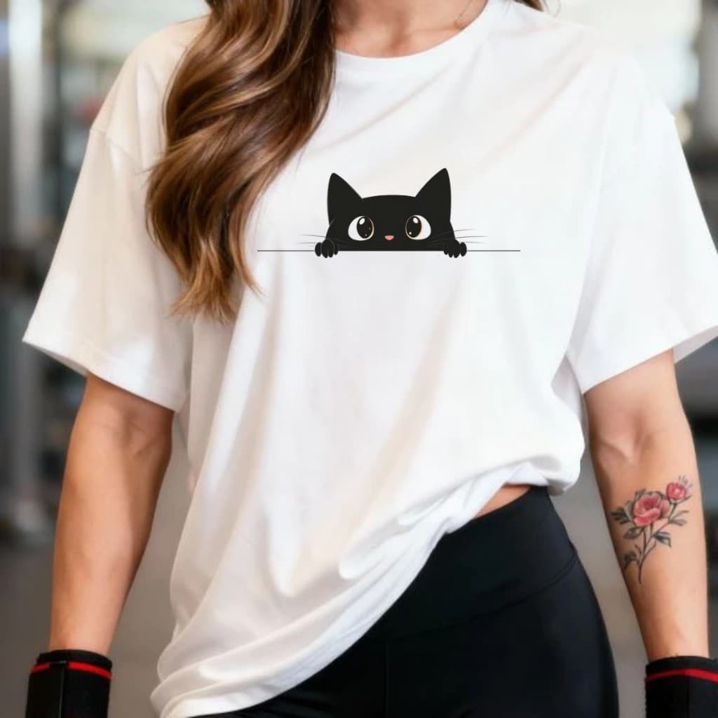 Camisetão T-shirt 100% Algodão Feminina Gym Treino Academia Fitness Musculação Gatinho