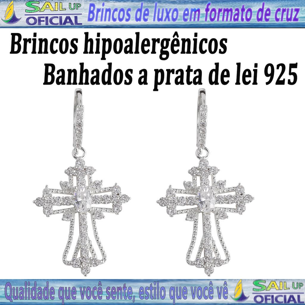 Brincos De Zircônia Banhado A Prata 925 Um Par Com Bolsa Brincos De Luxo Em Formato De Cruz