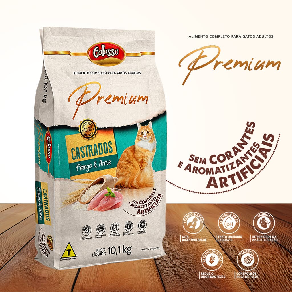Ração Para Gato Castrado 10kg Racao Colosso Premium Frango Arroz