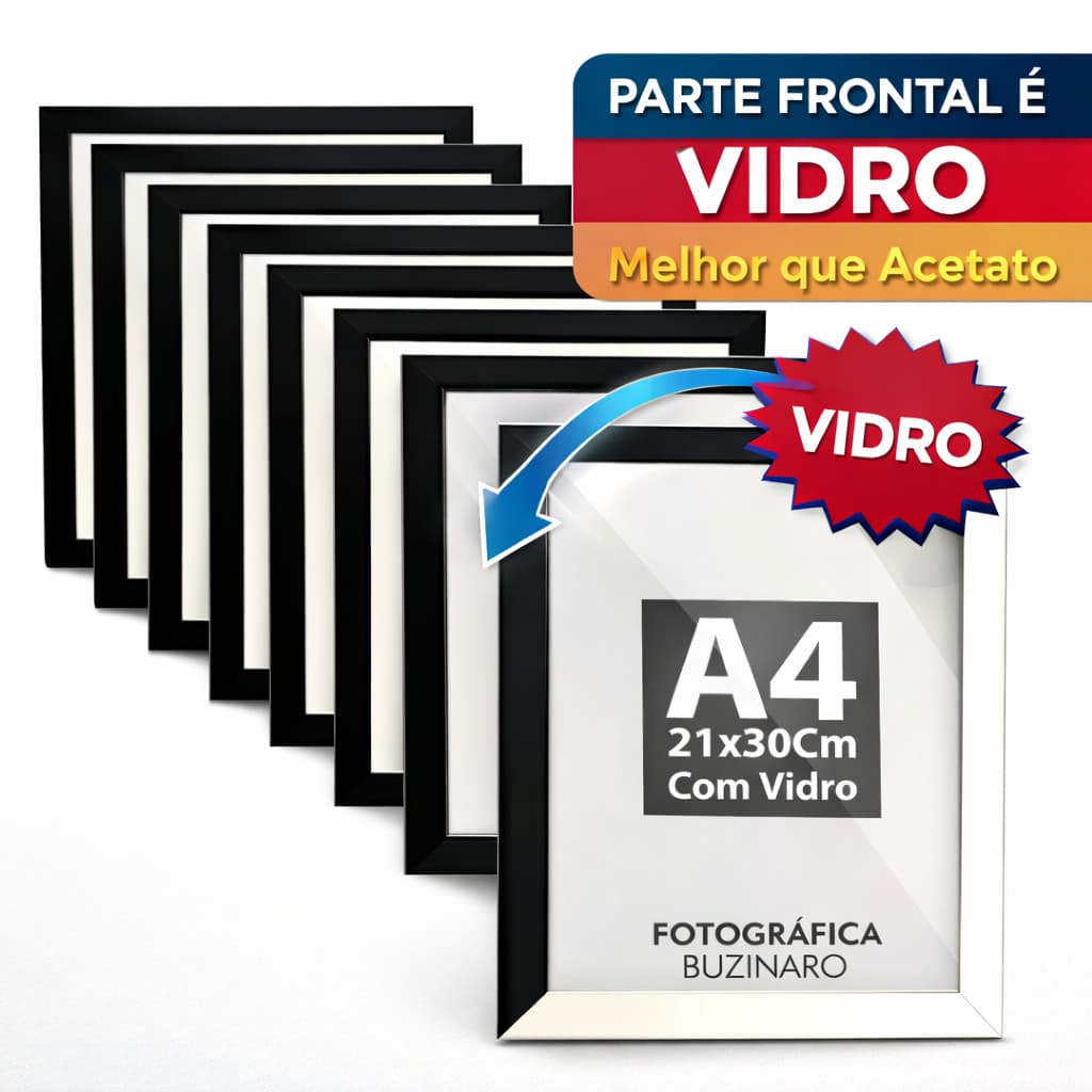 10 PORTA RETRATO Molduras A4 Para Certificado Quadro Tamanho 21X30Cm Com Vidro e Fundo