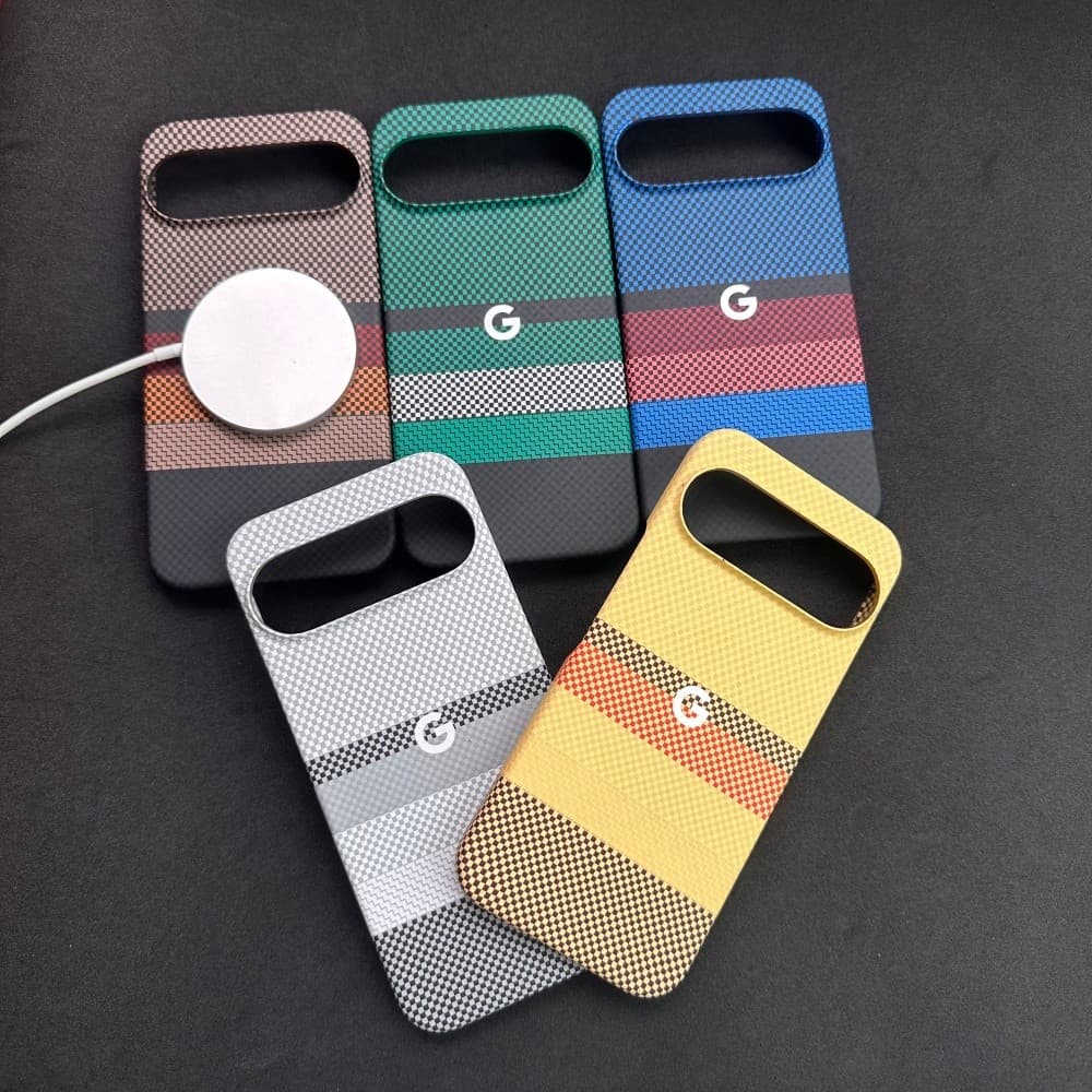 Luxo Fibra De Carbono Listra Pôr Do Sol Série Carregamento Sem Fio Magnético Caso Para Google Pixel 10 9 8 7Pro XL 9A Pa