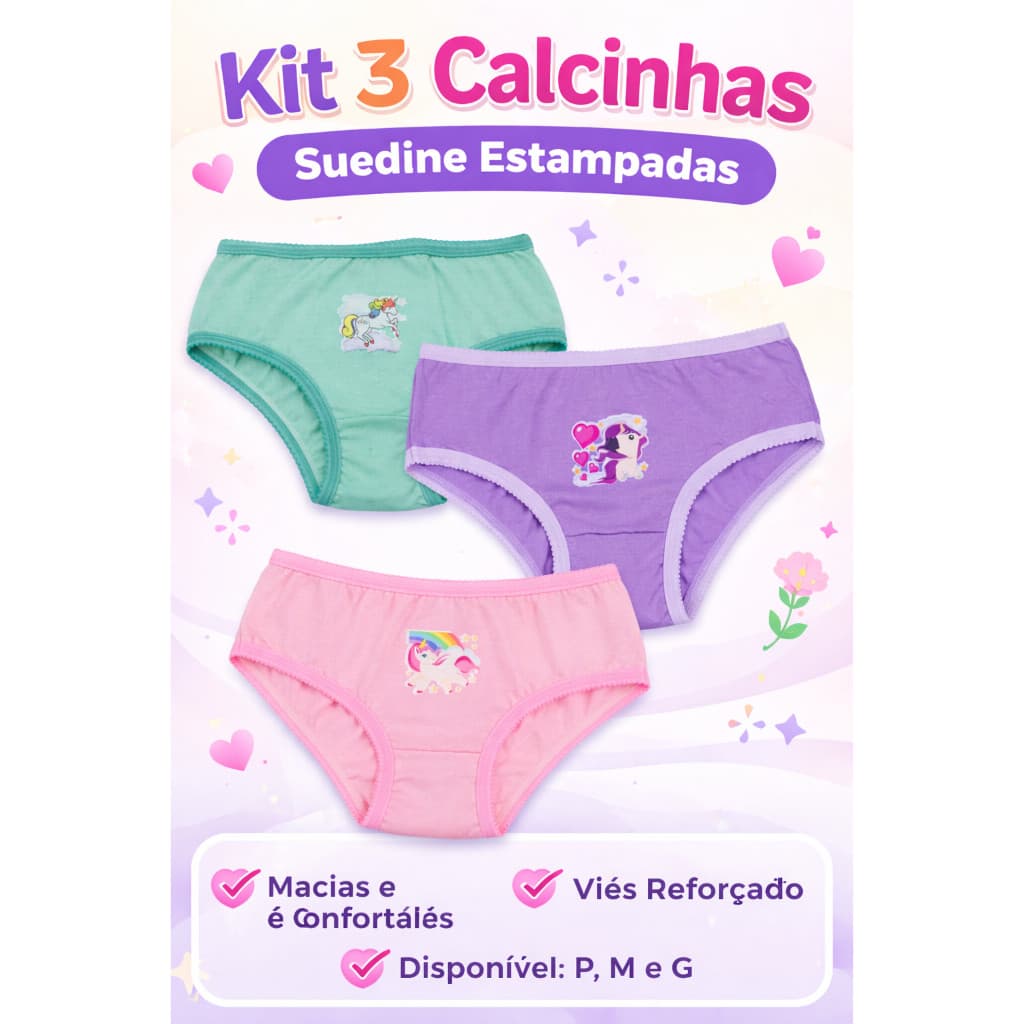Kit 3 Calcinhas Desenhadas Frisadas com Viés Variado em Suedine Conforto e Estilo no Dia a Dia