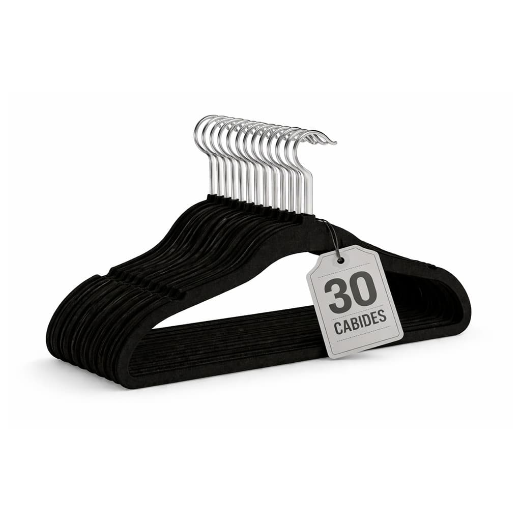 Cabides De Veludo Preto Kit  30 Unid Slim Antideslizante