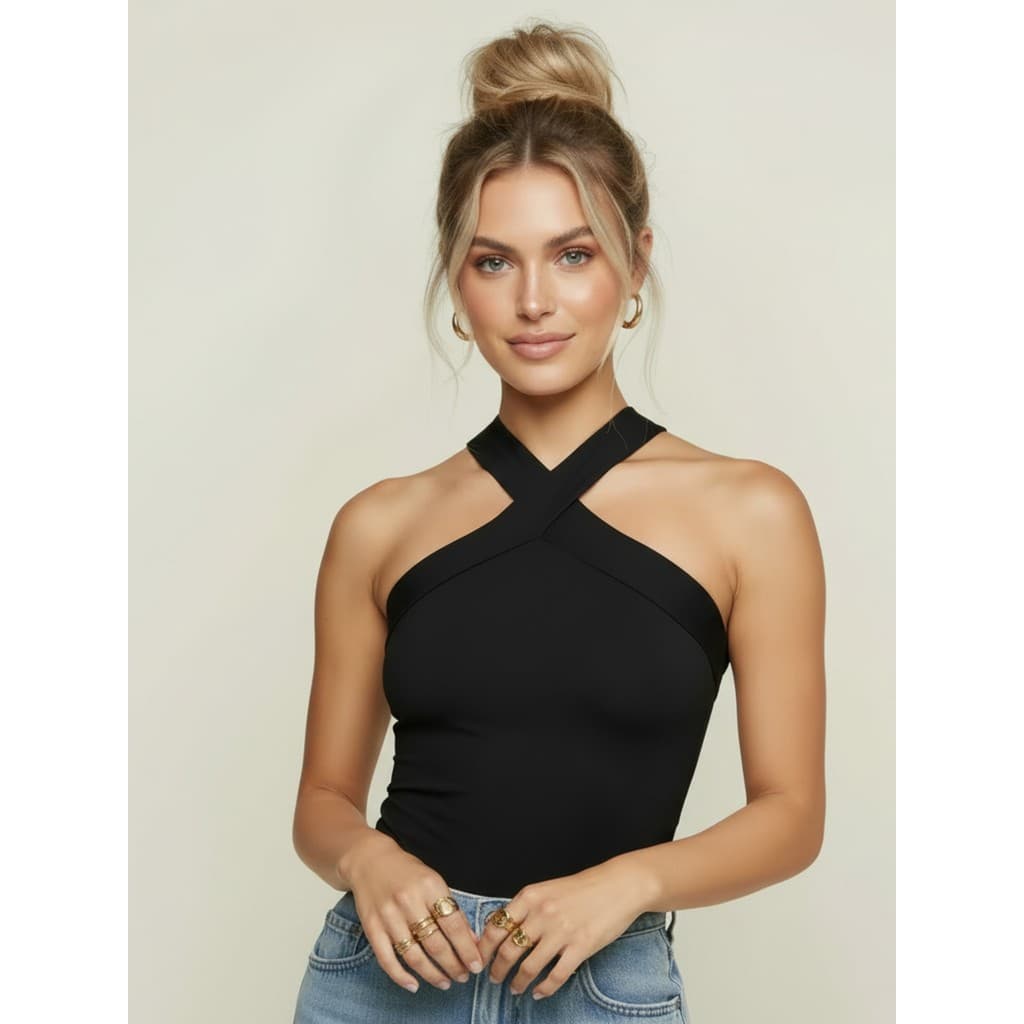 Blusa Feminina Decote Cruzado Forrada Alças Cruzadas