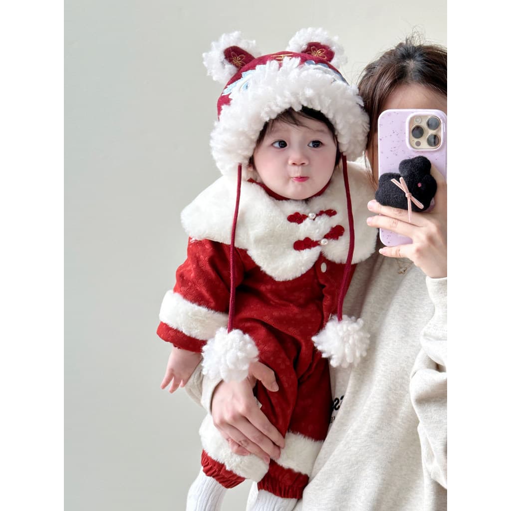 Bebê bebê roupas de inverno estilo chinês estilo chinês ano novo chinês roupas festivas acolchoado engrossado macacão fe