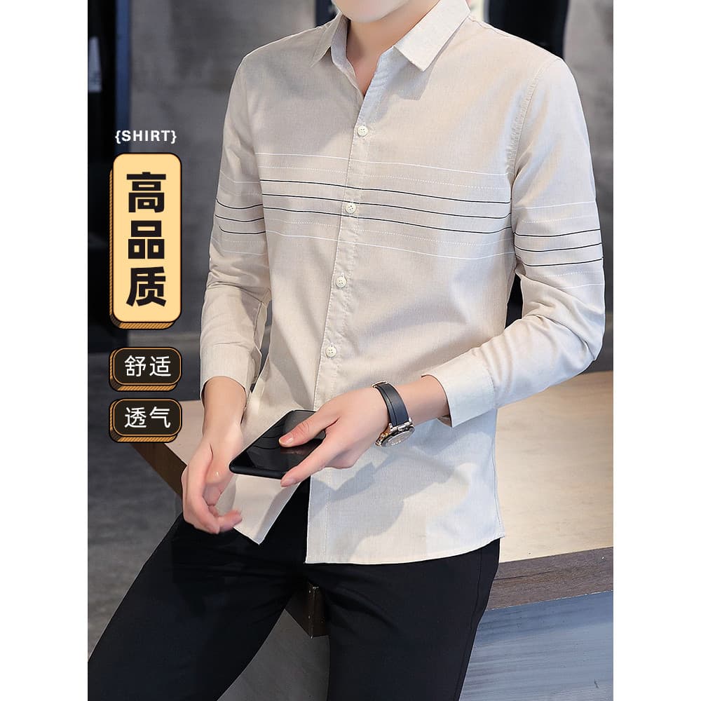 Primavera novo estilo camisa de manga comprida masculina fino ajuste fácil de cuidar Polegada camisa roupas verão venda