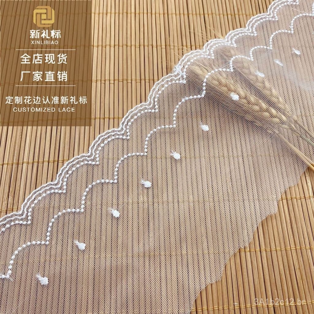 Renda bordada solúvel em água com ondas pontilhadas, renda Lolita, 11cm de largura, renda acessória para vestuário borda