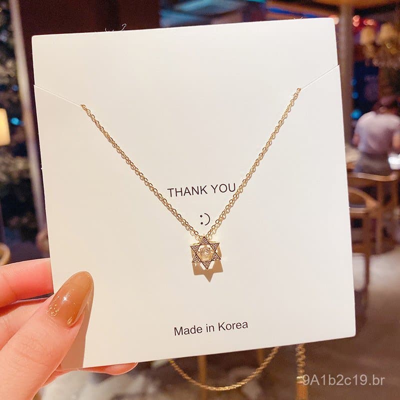 Colar feminino ultra-elegante com hexagrama micro-incrustado, estilo coreano e japonês, em aço de titânio, compacto, pop