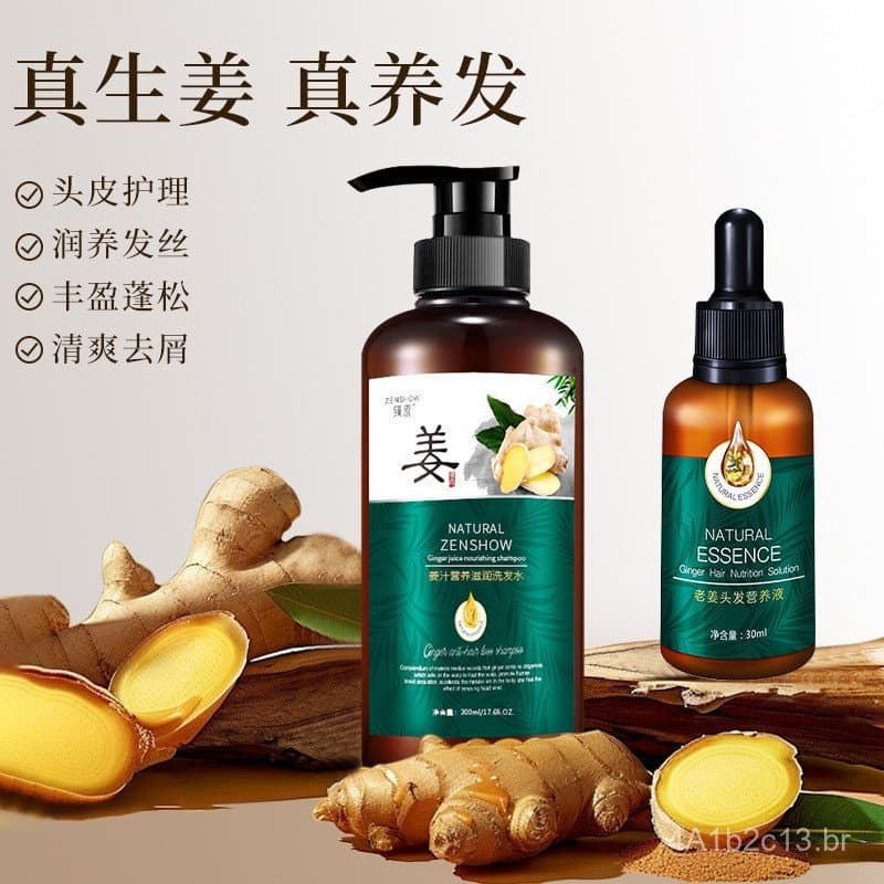 Shampoo de Gengibre Zhenxiu 300ml, Controle de Oleosidade, Refrescante, Anticoceira, Volumizante, Espumoso, Shampoo de S