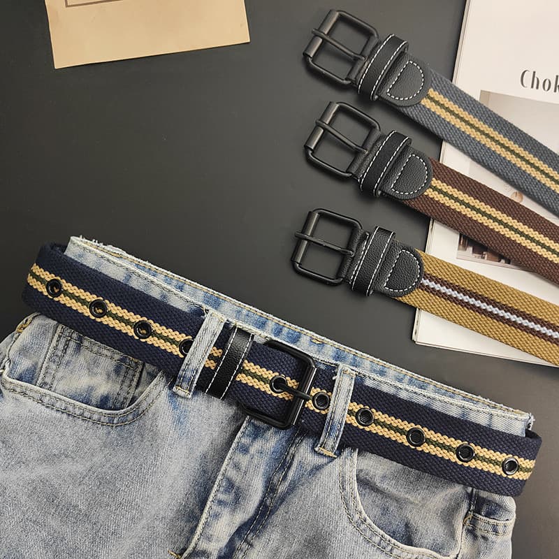 Cinto masculino lona na moda ins perfurado Jeans novo estilo calças cinto masculino jovens tecido cinto juventude moda