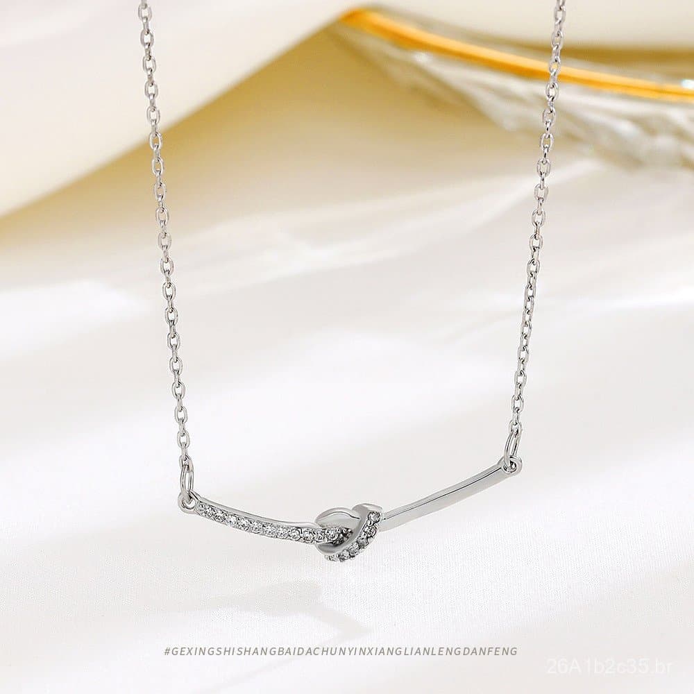 Colar de prata esterlina s925 com nó de corda cravejado de diamantes, elegante e moderno, joia de corrente para clavícul