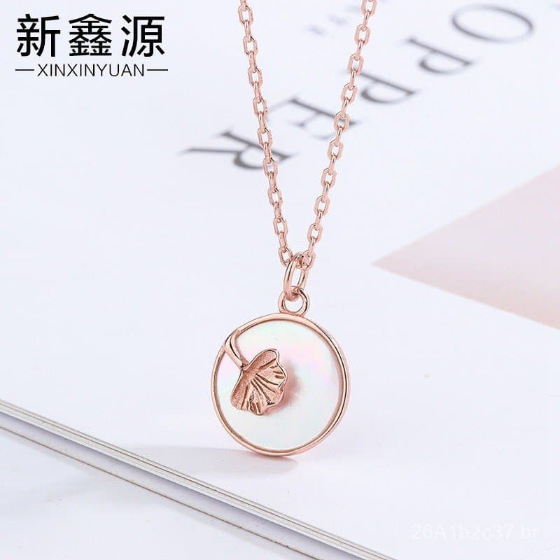 Colar de prata s925 com pingente de folha de ginkgo e concha, inspirado em celebridades, pingente de concha popular, nov