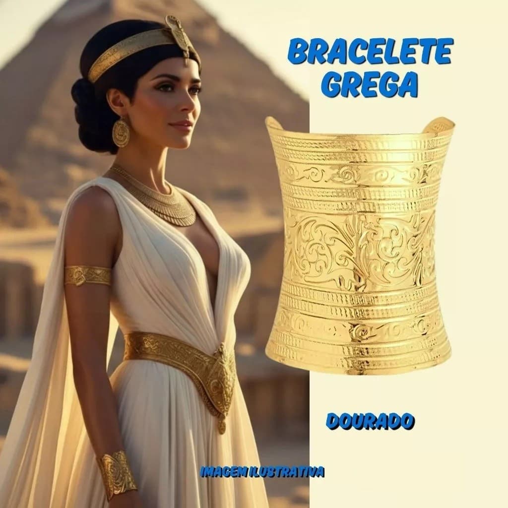 Bracelete Deusa Grega Romana Dourado Ajustável Acessório Fantasia Cosplay Carnaval Halloween Evento