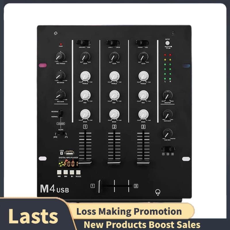 DJ Mixer De 3 Canais Com Interface De Áudio Integrada Bandas Para Barra De Palco KTV Console De Mixagem De Disco De Dese