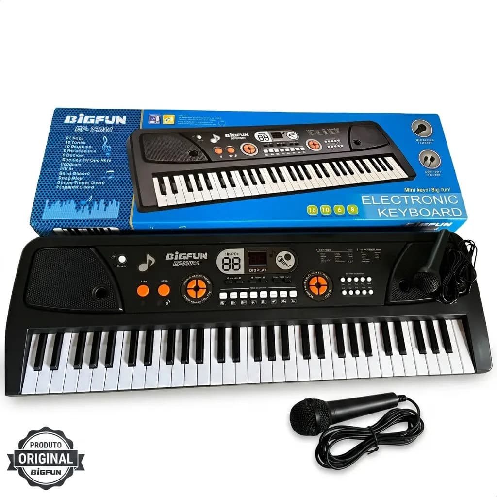 Teclado Iniciante 61 Teclas Microfone 16 Timbres Coordenação Motora Crianças Adultos