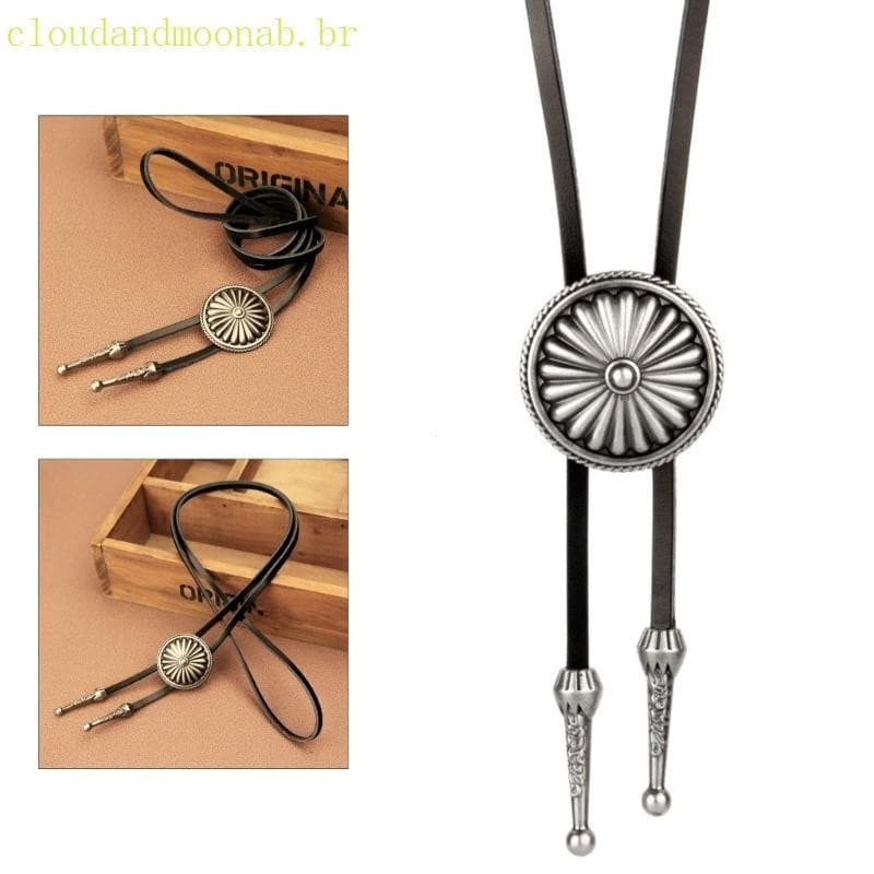 Gravata Bolo Nativa Americana CLO Couro Cowboy Ocidental Redonda