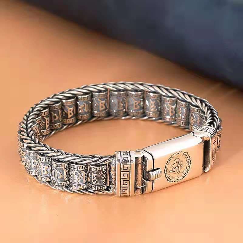Passepartout pulseira masculina simples generosa seis caracteres Mantra rolo corrente puro tecido Retro único na moda ma