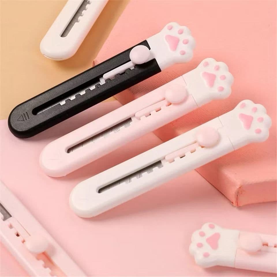 Estilete Kawaii Patinha de Gato Lâmina Afiada Segurança Ajustável Kit 1/3/5
