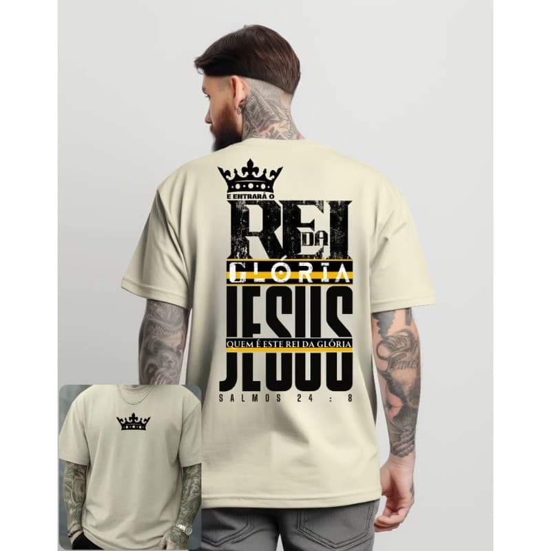 Camisa T-shirt  Oversized Street Wear Casual Estilo Crista  Rei Da Gloria Camiseta 100% Algodão