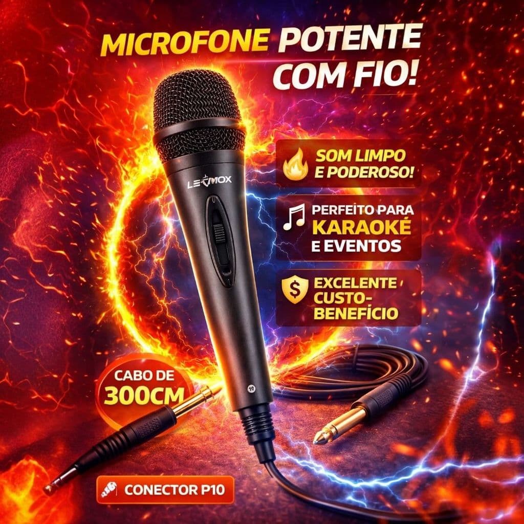 Microfone Karaokê Dinâmico Profissional Com Fio Lehmox Ley-2169