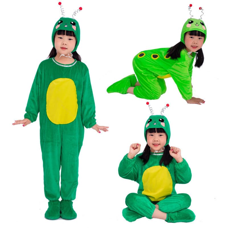 2026 Novo Traje de Performance para o Dia das Crianças, Fantasia de Lagarta Verde e Borboleta para Encenação, Roupa para