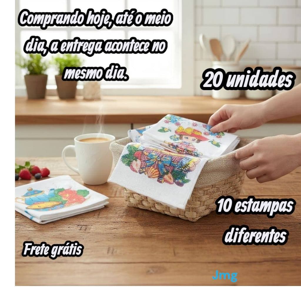 Kit 20 Panos De Prato Estampado Bainha Premium