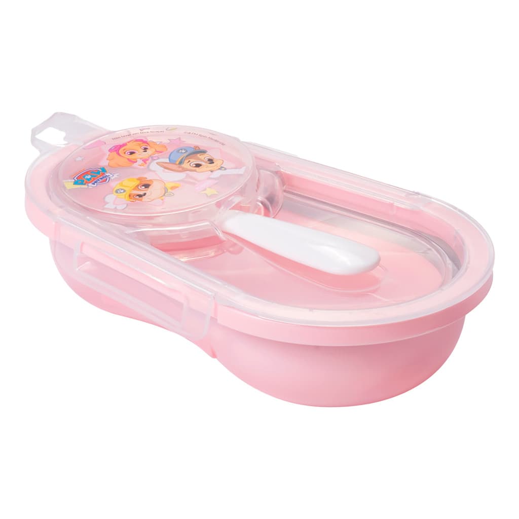 Porta Papinha Com Colher E Trava Patrulha Canina Baby 230ml BPA Free Infantil Plasútil Menina Rosa