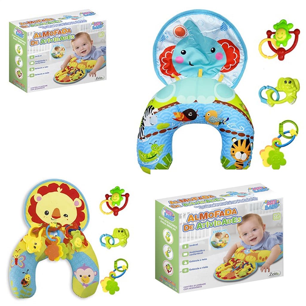 Almofada de Atividades Tummy Time + Tapete com 3 Brinquedos