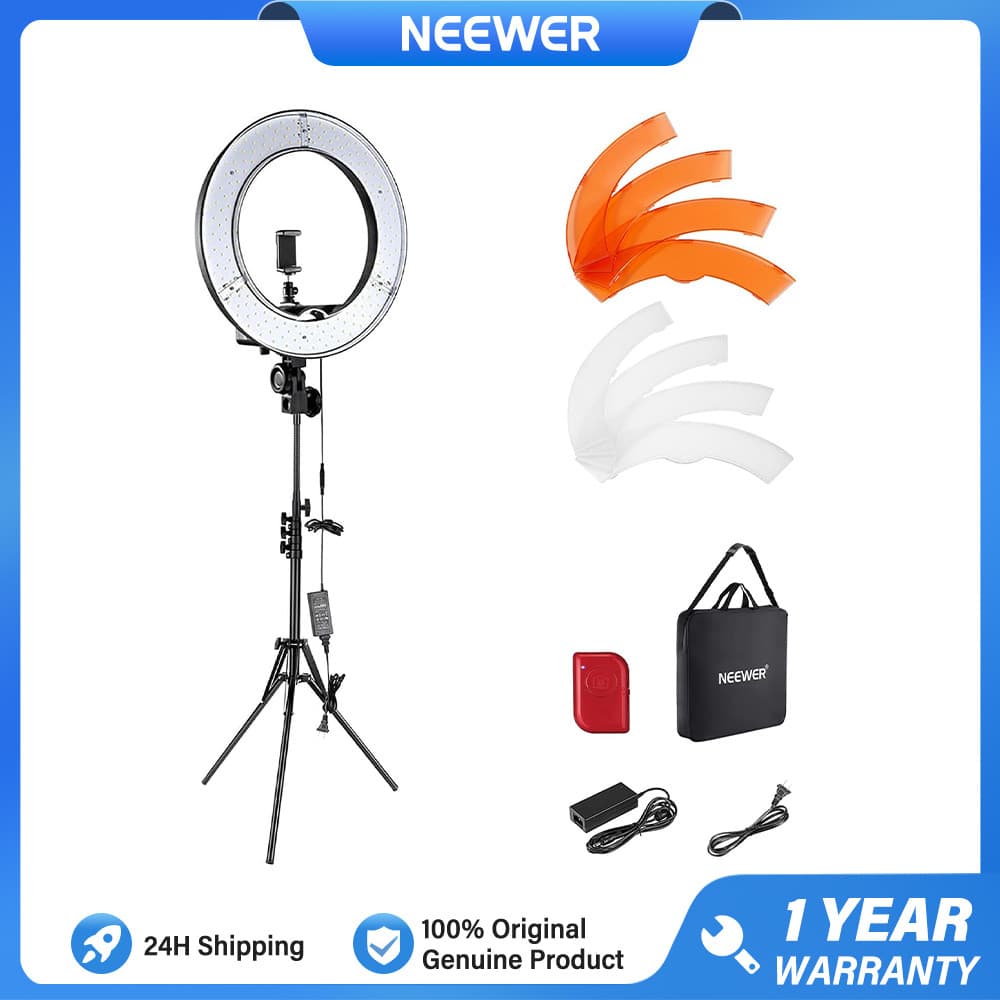 NEEWER Kit De Luz Anelar De 18 Polegadas , LED Profissional De 55 W 5600 K Com Suporte E Para Telefone , Tubo Macio Bols