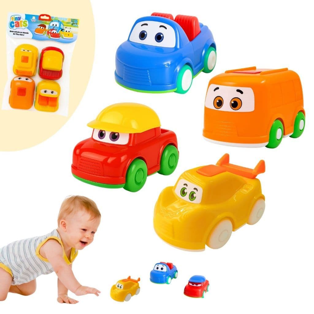Kit  Com 4 ou 8 Carrinhos Educativos Didático Sensorial Infantil Colorido Carro Kombi Com Rodas Menino Bebê