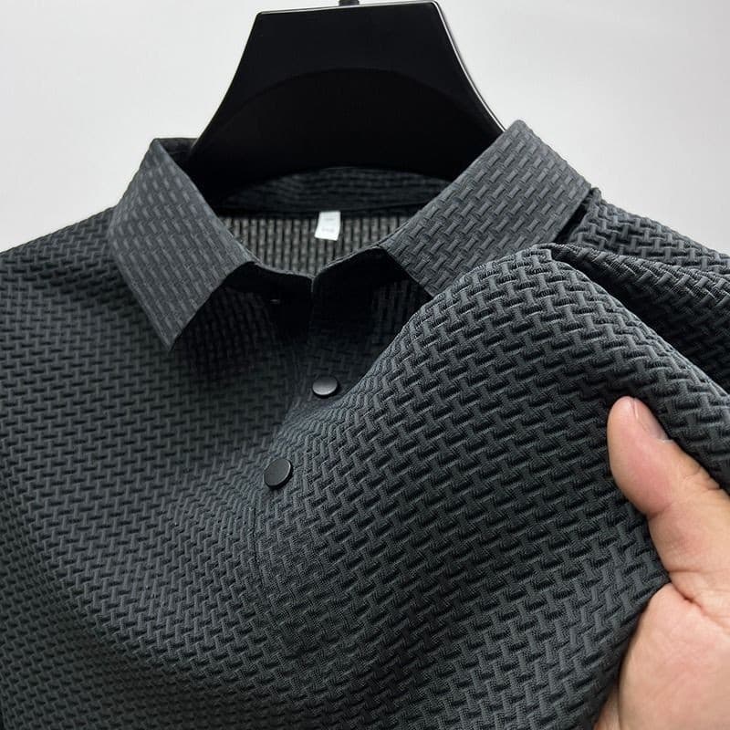 Camisa polo de verão de manga curta camiseta masculina High-End bambu Jacquard malha gelo seda lapela cor sólida Paul ca