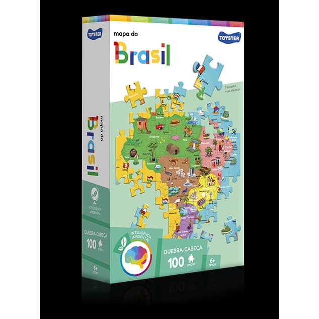 QUEBRA CABEÇA MAPA DO BRASIL 100 PEÇAS TOYSTER JOGO PUZZLE BRINQUEDO INFANTIL EDUCATIVO DIDÁTICO