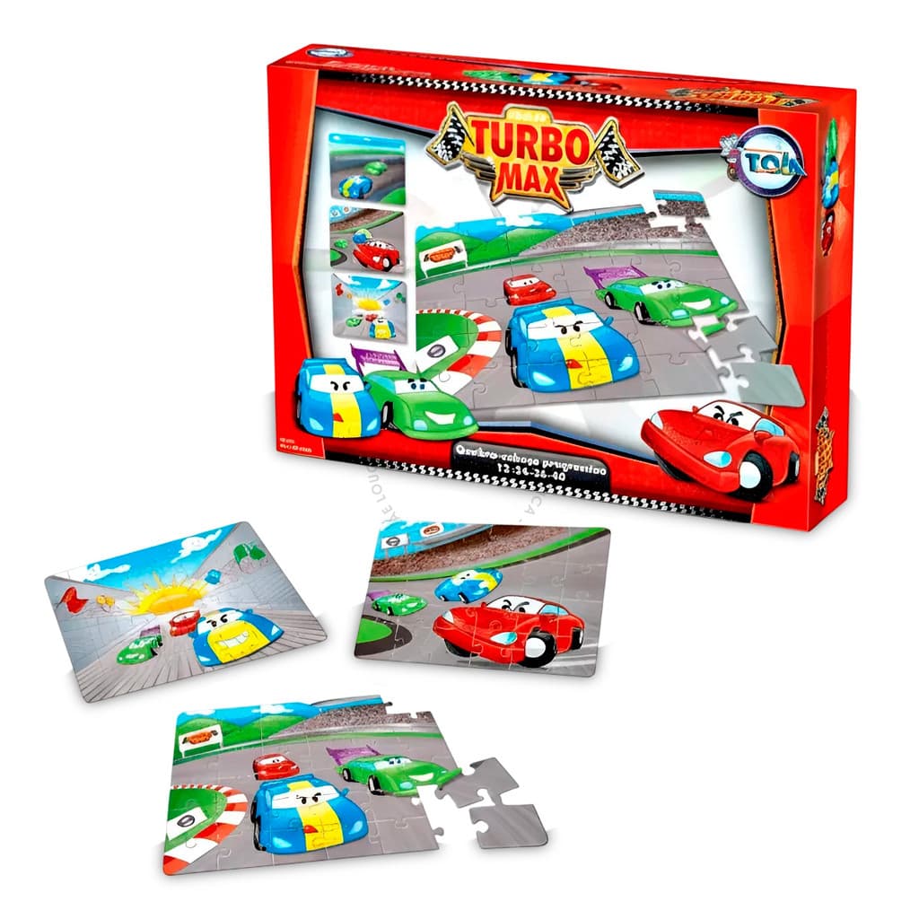 Quebra Cabeça Infantil Progressivo Carros 12 24 36 48 Peças Educativo 3+ Anos Turbo Max